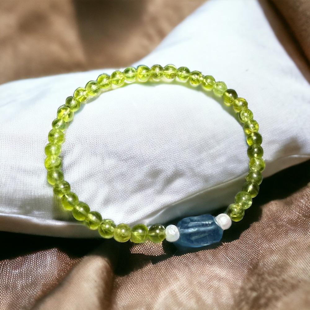 天然橄欖石海藍寶淡水珍珠手環~8月幸運石帶來幸運的能量得貴人相助驅散緊張、焦躁、鬱悶的情緒