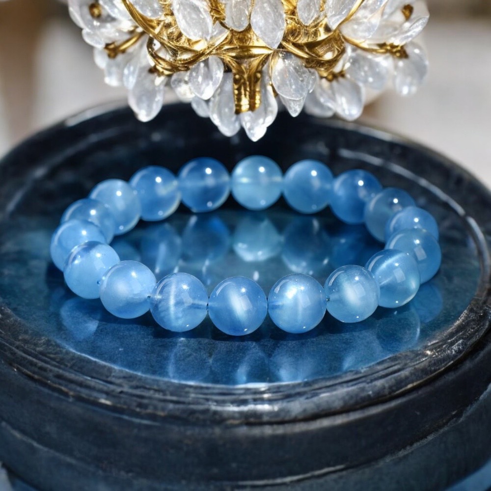 天然7A收藏級貓眼星空海藍寶手環～3月誕生幸運石守護純淨心靈的海神之石