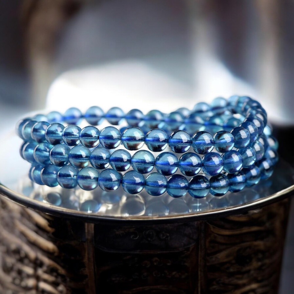 天然7A極品珍藏級淨體冰種紫光海藍寶手環項鍊～3月誕生幸運石守護純淨心靈的海神之石